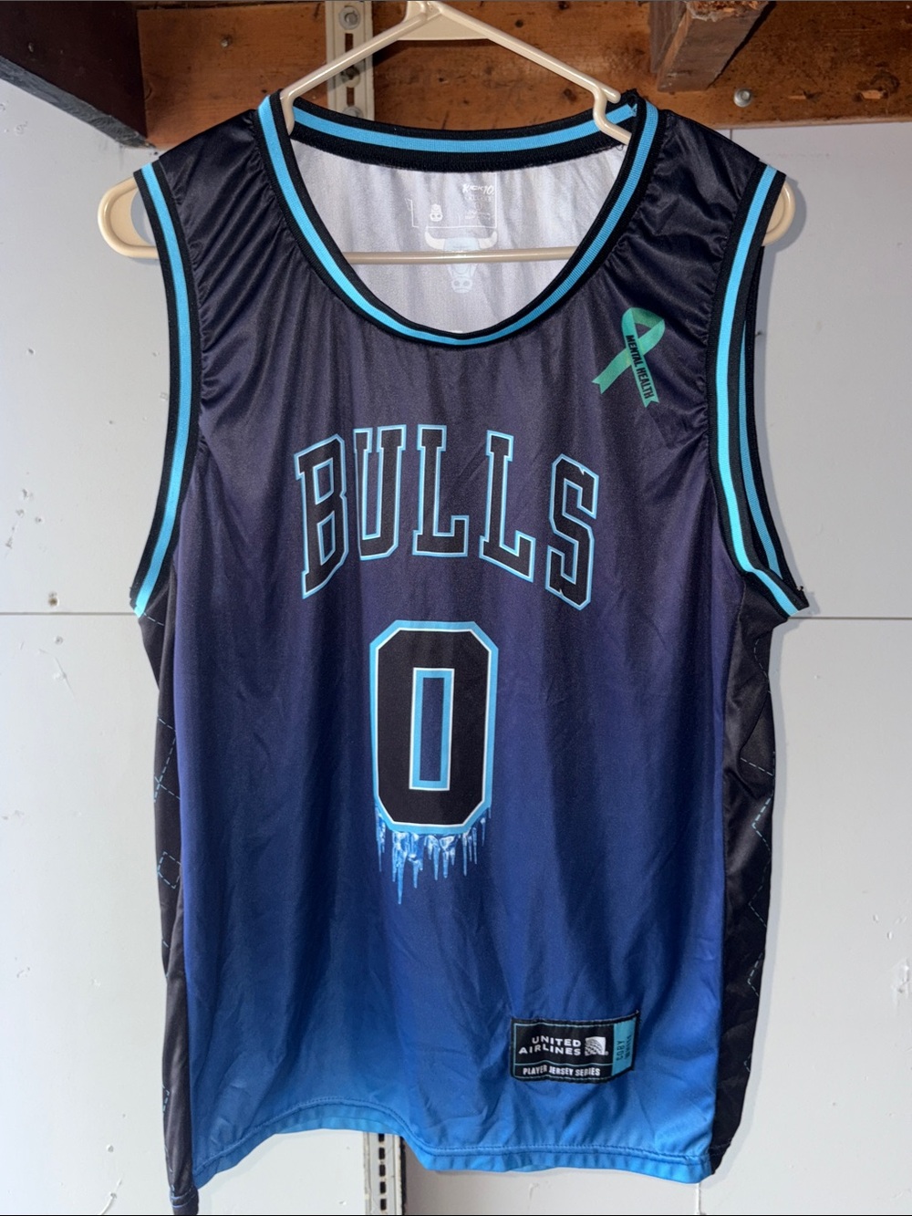 Bulls #0 Blue Gradient Basketball Jersey, Size Adult Large